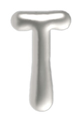 Letter T uppercase metallic inflated font isolated