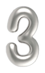 number 3 metallic inflated font isolated