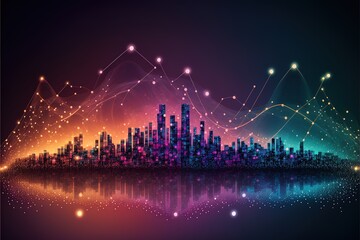 Futuristic city, nighttime, with data flowing, Neural networks worldwide, IA generative.