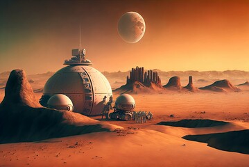 Fototapeta na wymiar a human colony on Mars with terraformed vegetation 7 generative AI