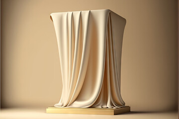 3D Display Podium, Beige Background with Pedestal and Flying Cloth created with Generative AI