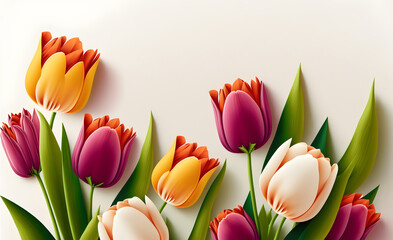 Beautiful tulips on white background. ai generated