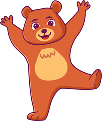 Teddy bear cartoon.Cute baby bear cartoon.Dancing joyful bear. Vector flat illustration.Isolated on white background.