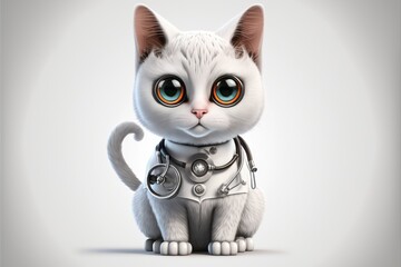 Doctor Cat 3d in a white medical coat on white background, ai generated