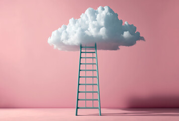 Ladder reaching into a cloud. Business development. Generative ai