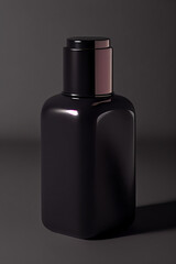 Black glass serum cosmetic bottle. Generative AI.