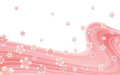 流れる波と桜吹雪の背景