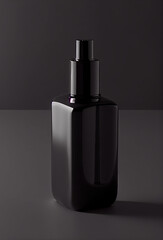 Black glass serum cosmetic bottle. Generative AI.