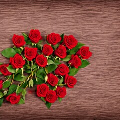 Red roses on wooden background created with Generative AI technology	