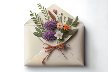 Envelope with flowers and 8 made of ribbon
