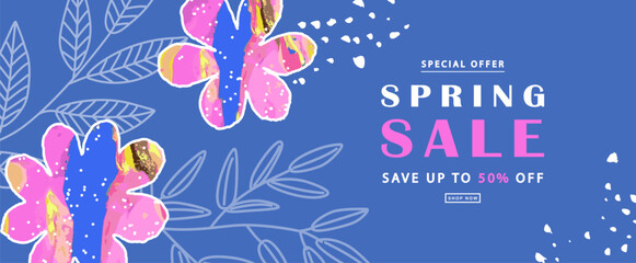 Spring sale poster template with colorful flower background.Can be use banner, promotional materials,voucher, wallpaper,flyers, invitation, brochure, coupon discount.