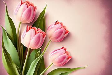 Pink tulips floral background