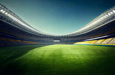 Fototapeta na wymiar blured large football stadium with blue sky background.