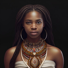 African Girl with White Dress and Africa Jewellery - Generative AI