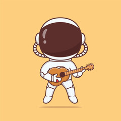 Cute Astronaut floating and playing guitar cartoon illustration