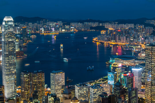 Iconic view of Hong Kong from Victoria peak at night