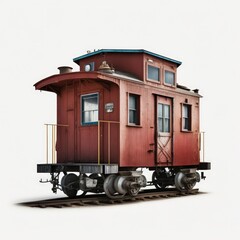 Detailed illustration of a train caboose isolated on a white background, generative ai