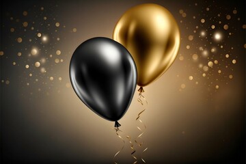 Gold and black metallic helium air balloons. Generative Ai