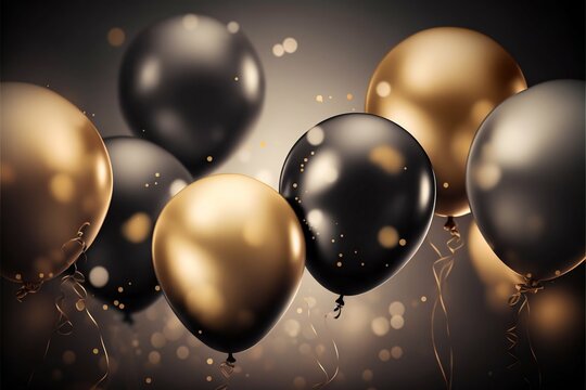 Gold And Black Metallic Helium Air Balloons. Generative Ai