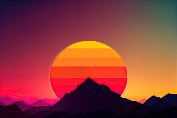 Abstract minimalist sunrise in bright colors