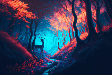 Dark fantasy glowing neon forest 