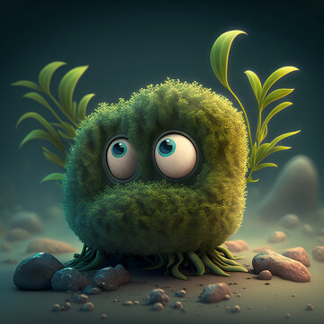 Cute cartoon seaweed character. Generative AI. Lovely seaweed.
