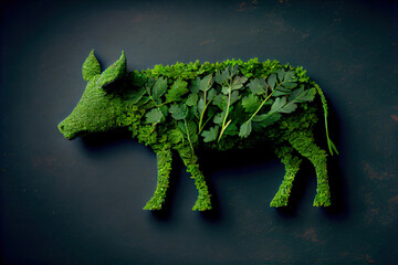 knolling image of a pig made of parsley