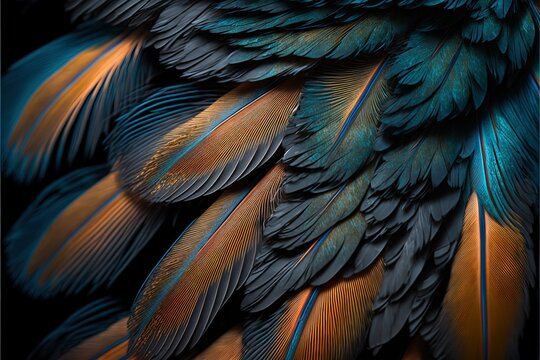 Abstract colorful bright feather closeup up macro view background. Plumage texture © Aleksey