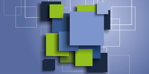 Blue, Green Modern Style Background,Cover or Presentation Template, Creative Design for Web - Blank Overlapped 3D Geometric Square Shapes with Copyspace - Illustration in Freely Editable Vector Format