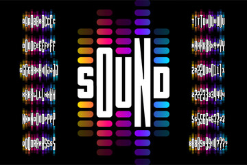 Sound wave rhythm font design, alphabet letters and numbers vector illustration © piai