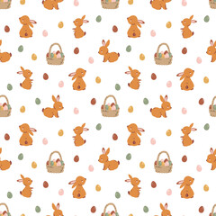Obraz premium Boho Easter seamless pattern. Spring item. Catholic religion holiday background with colorful eggs. Vector stock illustration