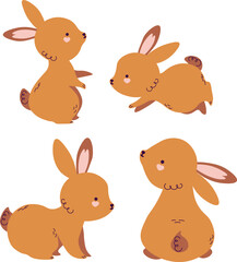 Happy Easter set. Cute rabbit characters in boho style. Vector illustration.