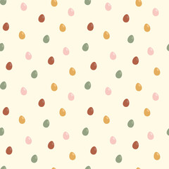 Boho Easter seamless pattern. Spring item. Catholic religion holiday background with colorful eggs. Vector stock illustration