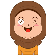 muslim girl happy face cartoon cute