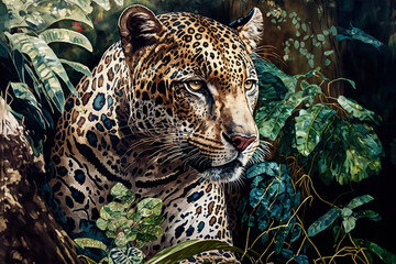 Digital watercolor painting of a jaguar. 4k Wallpaper, background. Generative AI

