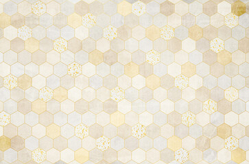 Abstract mosaic tile pattern with gold joints. Pastel gradient hexagon tile pattern on Japanese...