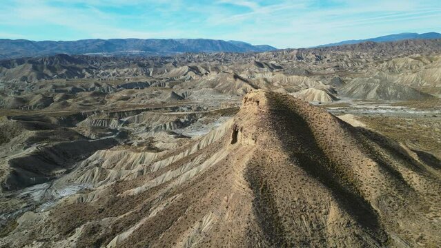 Tabernas Desert, Scenic Nature Landscape in Almeria, Andalusia, Spain - Aerial 4k