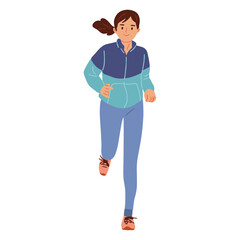 vector illustration of a young woman character running in a running jacket and running shoes