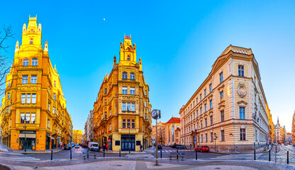 Panorama of the monumental buildings in Stare Mesto district in Prague, Czechia © efesenko