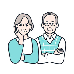 真面目に考えるシニア夫婦のシンプルなベクターイラスト素材