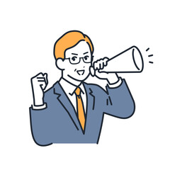 Fototapeta premium メガホンを持って応援する経営者のシンプルなベクターイラスト素材