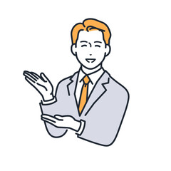 笑顔で紹介する若いビジネスマンのシンプルなベクターイラスト素材