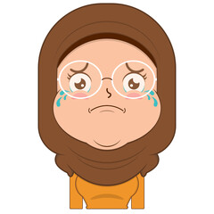 muslim girl crying and scared face cartoon cute