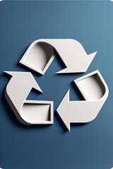 White recycling symbol on blue background, created using generative ai technology