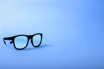 Black sunglasses with Multicolor Mirror Lens on blue background. Polarized sunglasses with UV...