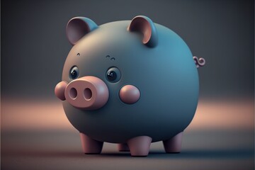 Image of pink piggy bank on dark background, created using generative ai technology