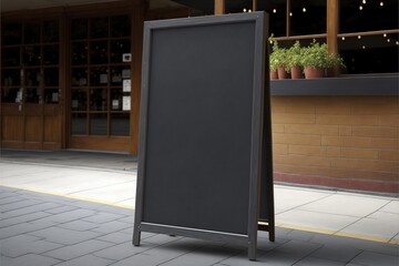 Image of chalkboard outside store with plants and copy space, created using generative ai technology