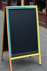 Image of colourful chalkboard outside store with copy space, created using generative ai technology