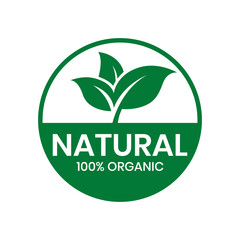 Fototapeta premium 100% Natural and organic Product Vector Icon Circle Sign. Healthy Food Emblem. Organic food Badge.
