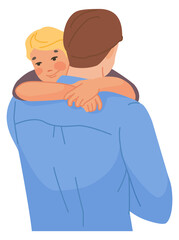 Father holding son. Dad embrace loving child